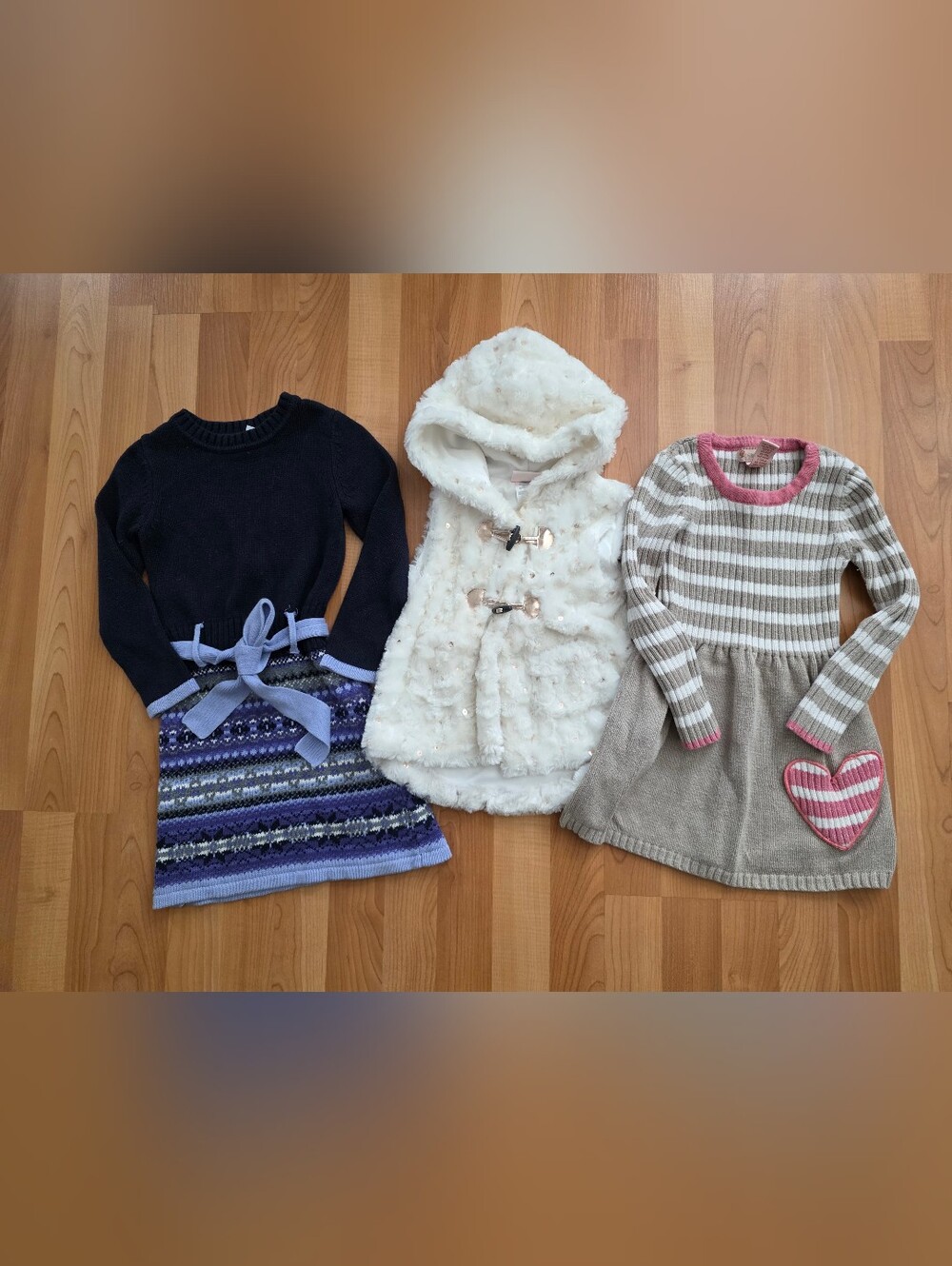 Savannah, Little Lass, Girls 3T Lot Of 3 White Furry Vest & Knit Dresses
